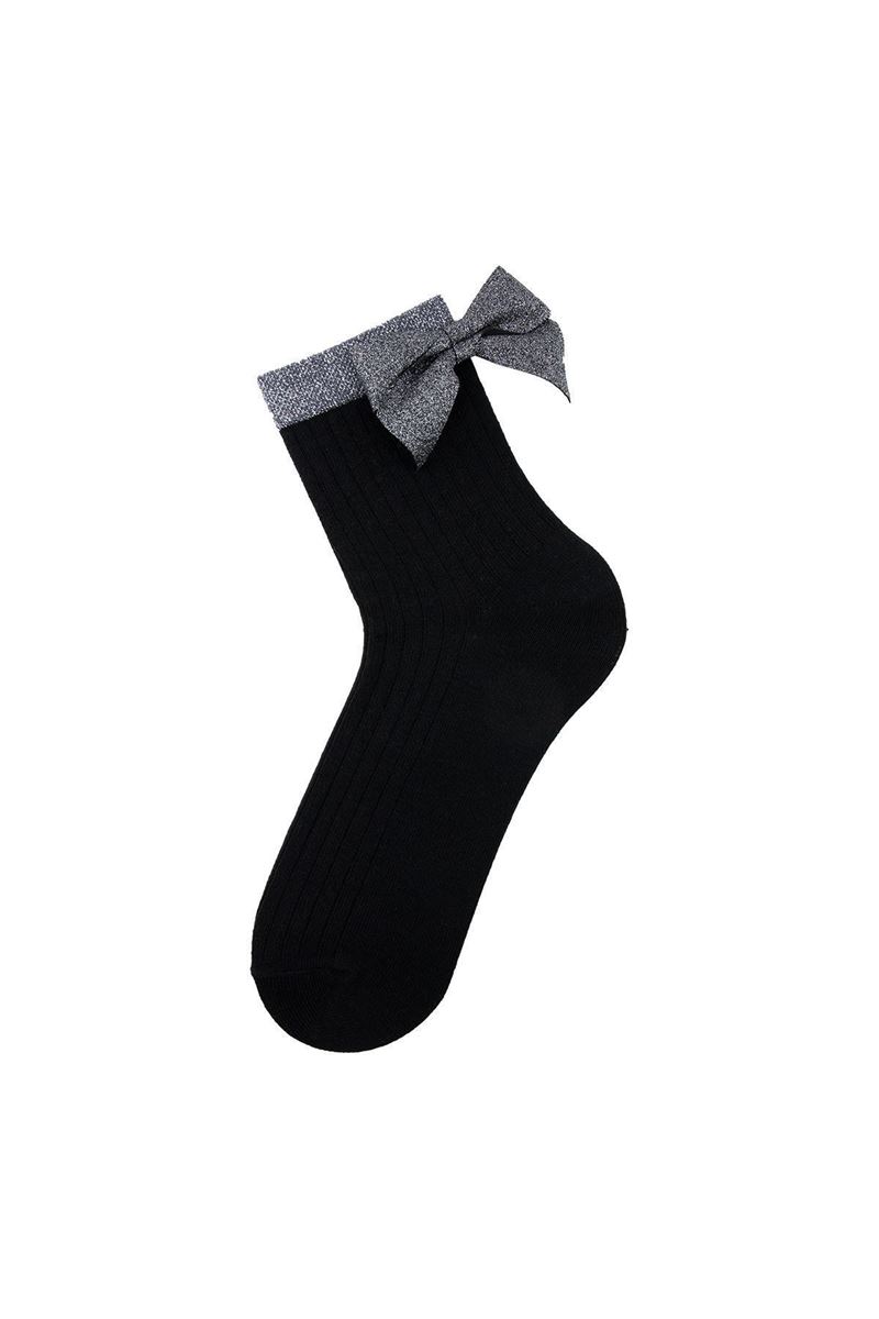 BROSS WOMENS' SILVERY ACCESSORIES MID-CALF SOCKS BLACK