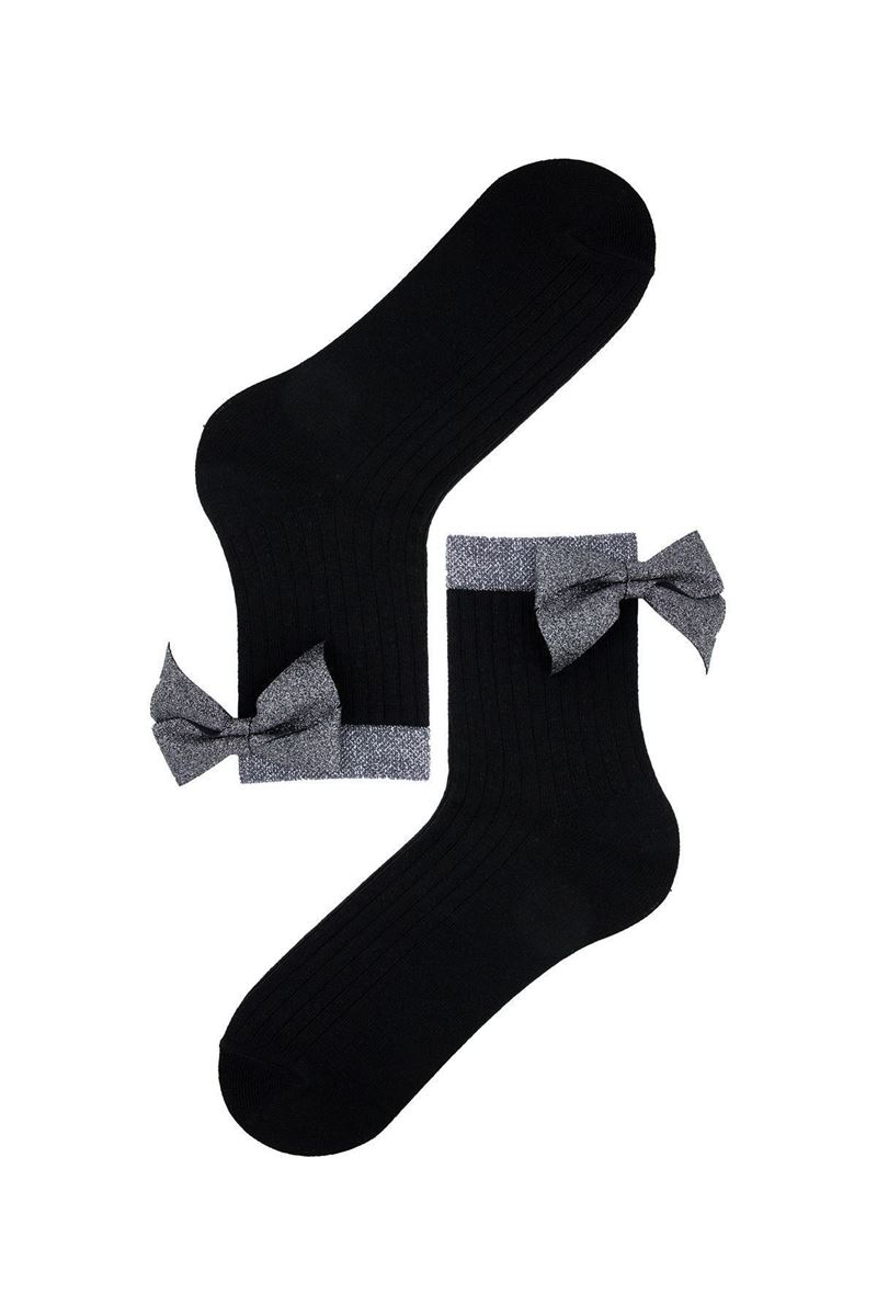 WOMENS' SILVERY ACCESSORIES MID-CALF SOCKS BLACK