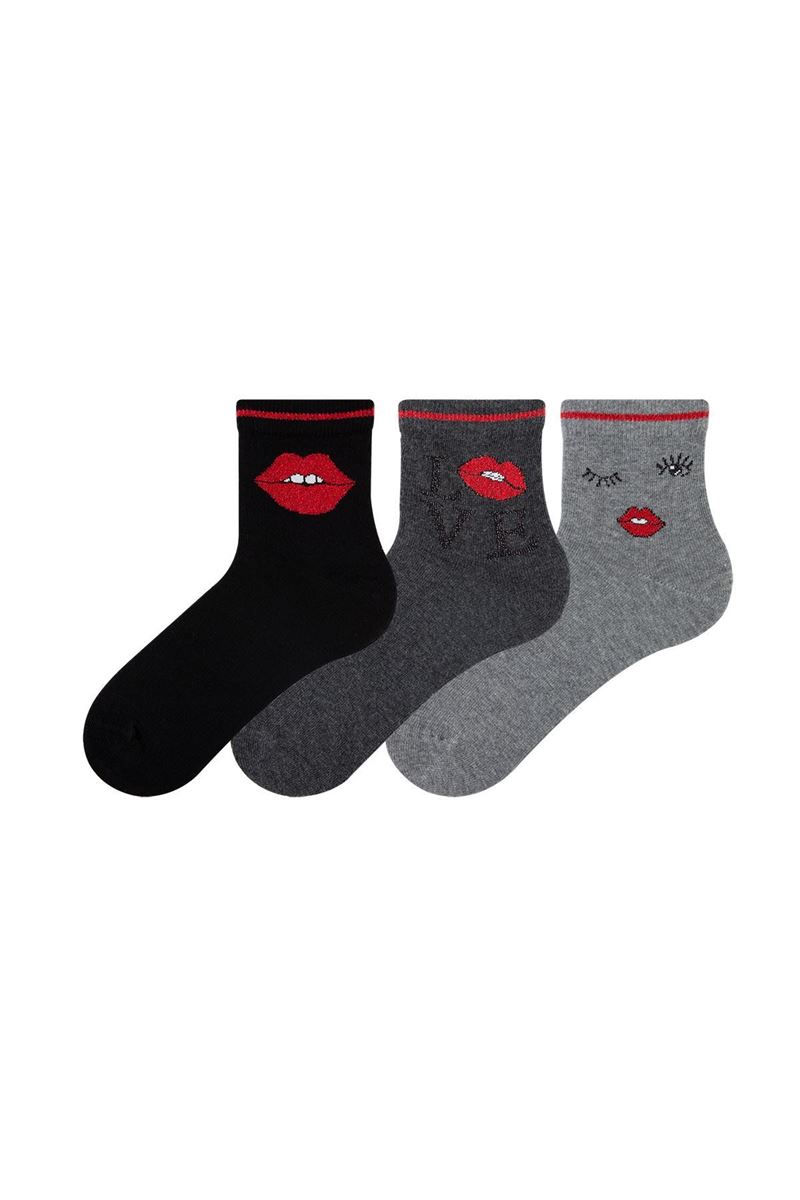 WOMEN LIPS PATTERN MID-CALF SOCKS ASORTY