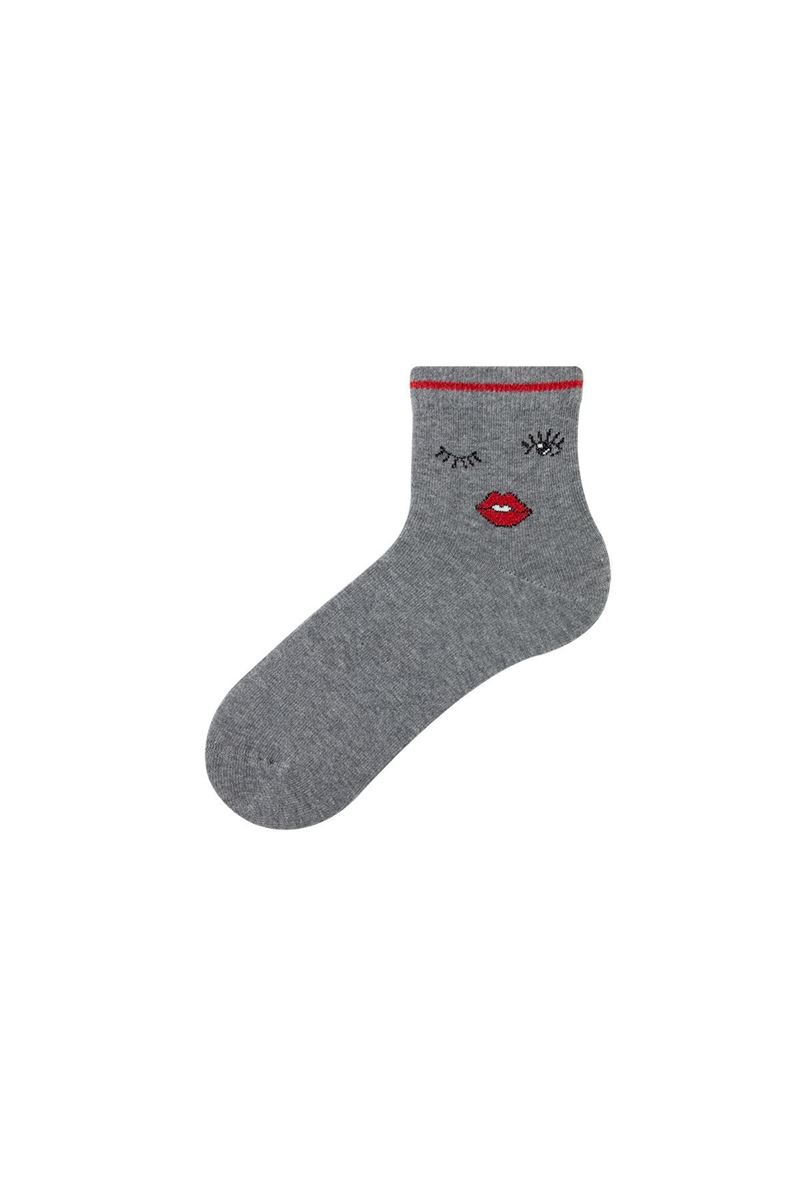 BROSS WOMEN LIPS PATTERN MID-CALF SOCKS ASORTY