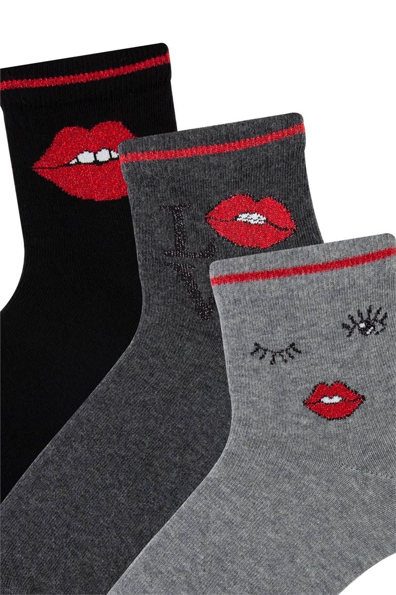 WOMEN LIPS PATTERN MID-CALF SOCKS ASORTY