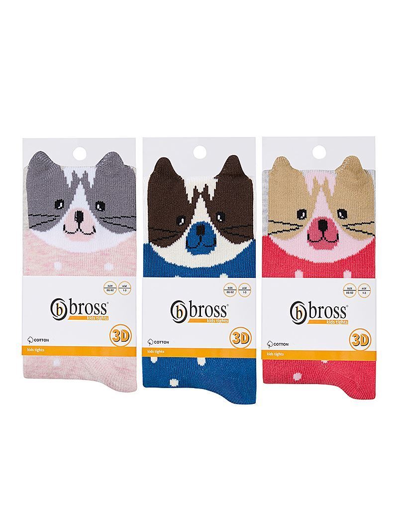 BROSS 3D CAT PATTERNED BABY GIRLS  + KIDS  TIGHTS ASORTY