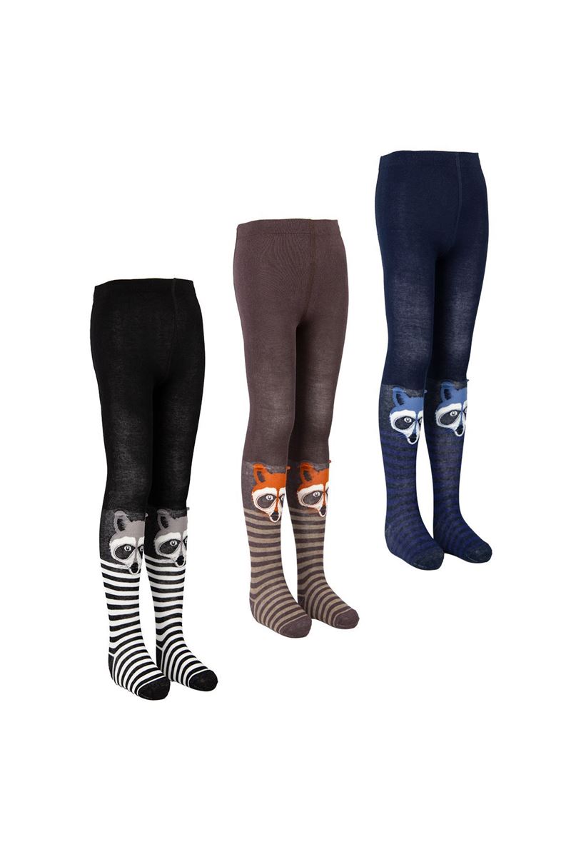 BROSS 3D RACCOON PATTERNED BABY BOYS  TIGHTS ASORTY