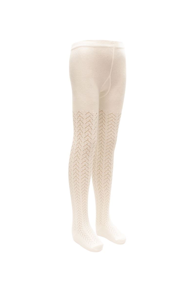 BROSS CHECKED PATTERNED GIRLS  NET TIGHTS ECRU