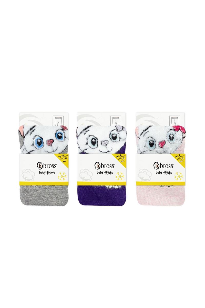 BROSS CAT PATTERNED BABY GIRLS  TERRY SOCKS ASORTY