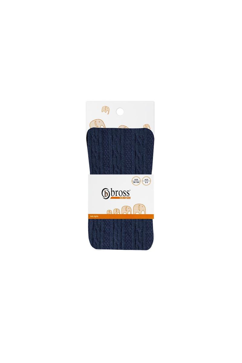 BROSS CABLE PATTERNED GIRLS PANTYHOSE NAVY BLUE