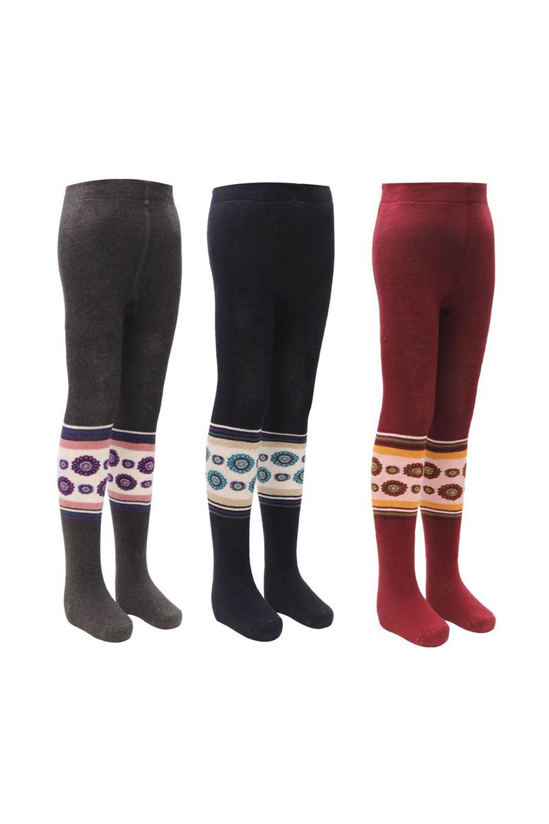 BROSS FLOWER PATTERNED GIRLS TERRY TIGHTS ASORTY