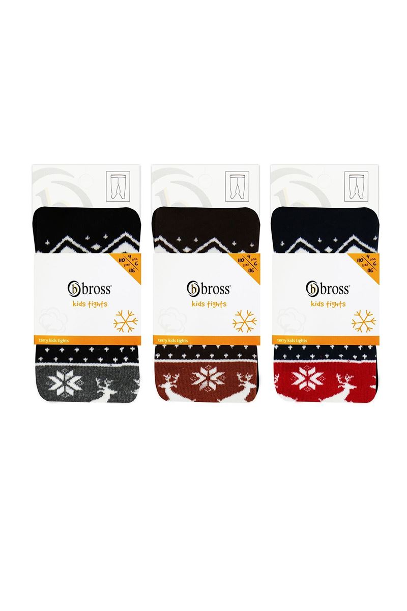 BROSS DEER AND ETHNIC PATTERNED GIRLS TERRY PANTYHOSE ASORTY