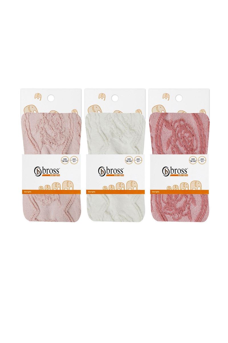 BROSS EMBOSSED ROSE PATTERNED GIRLS PANTYHOSE ASORTY