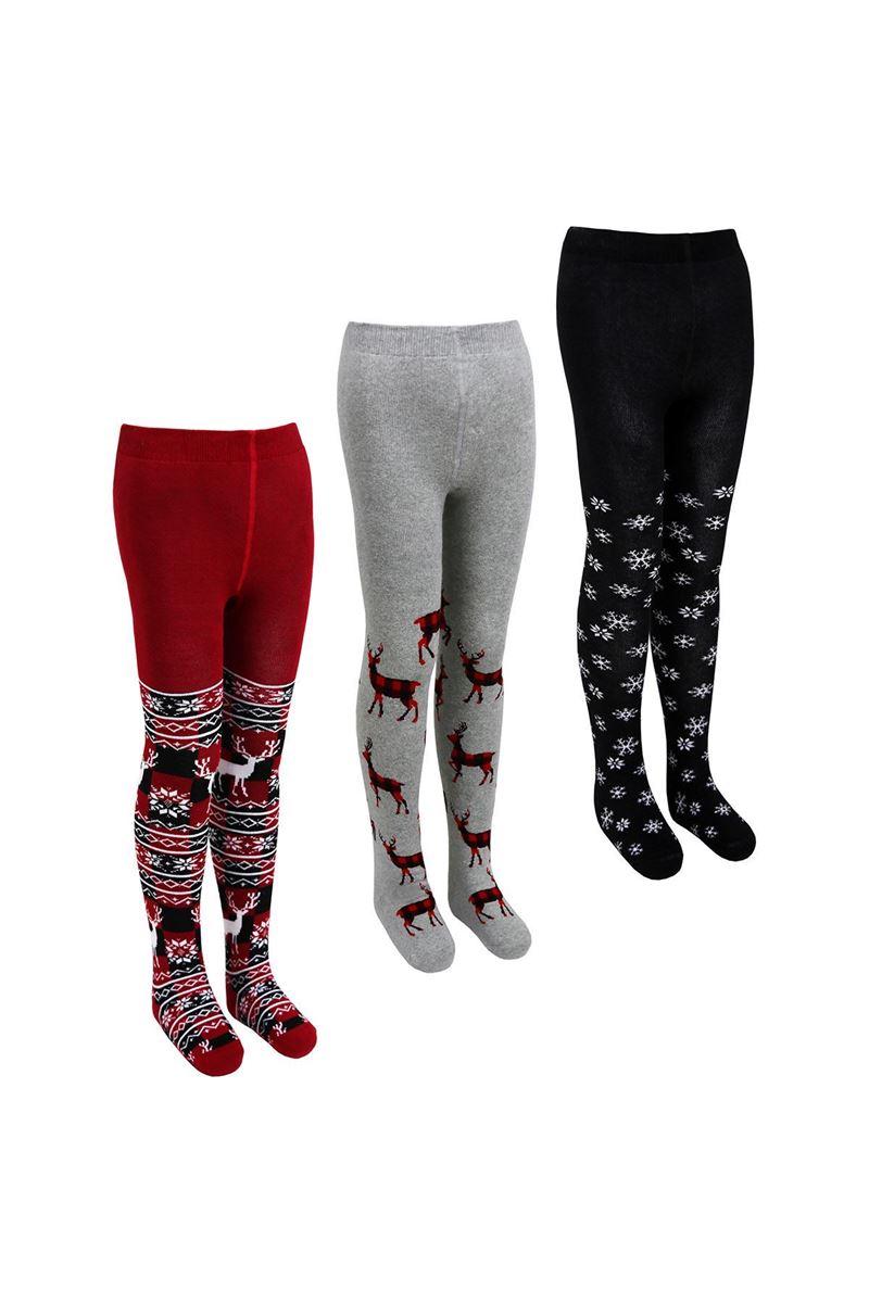 BROSS SNOW, ETHNIC, DEER PATTERNED GIRLS TERRY PANTYHOS ASORTY