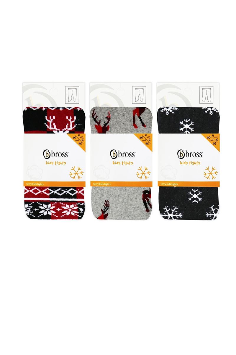 BROSS SNOW, ETHNIC, DEER PATTERNED GIRLS TERRY PANTYHOS ASORTY