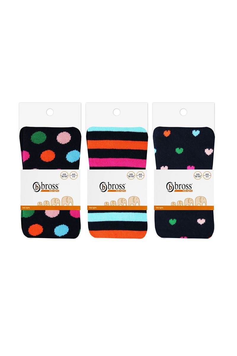 BROSS POINT, HEART, CIRCLE PATTERNED GIRLS PANTYHOSE ASORTY