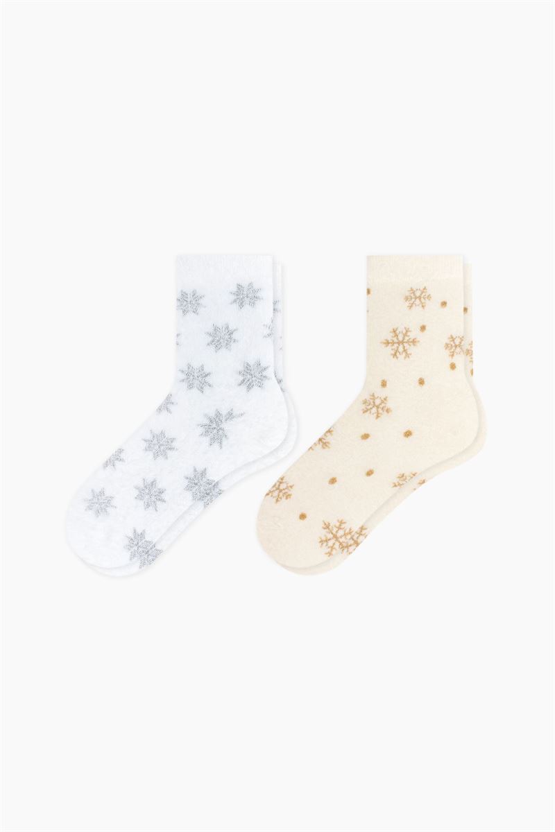 SNOWFLAKE PATTERNED FEATHERY WOMENS SOCKS ASORTY