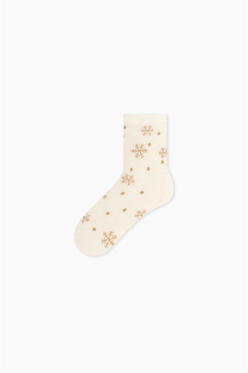 SNOWFLAKE PATTERNED FEATHERY WOMENS SOCKS ASORTY