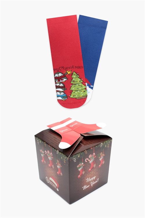Happy Christmas Desenli Havlu Çocuk Çorabı 2