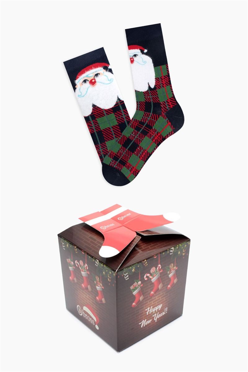 SANTA CLAUS PATTERNED FATHER-BOY SOCKS COMBINATION NAVY BLUE