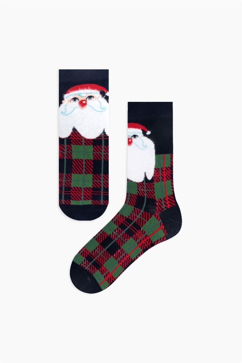 SANTA CLAUS PATTERNED FATHER-BOY SOCKS COMBINATION NAVY BLUE