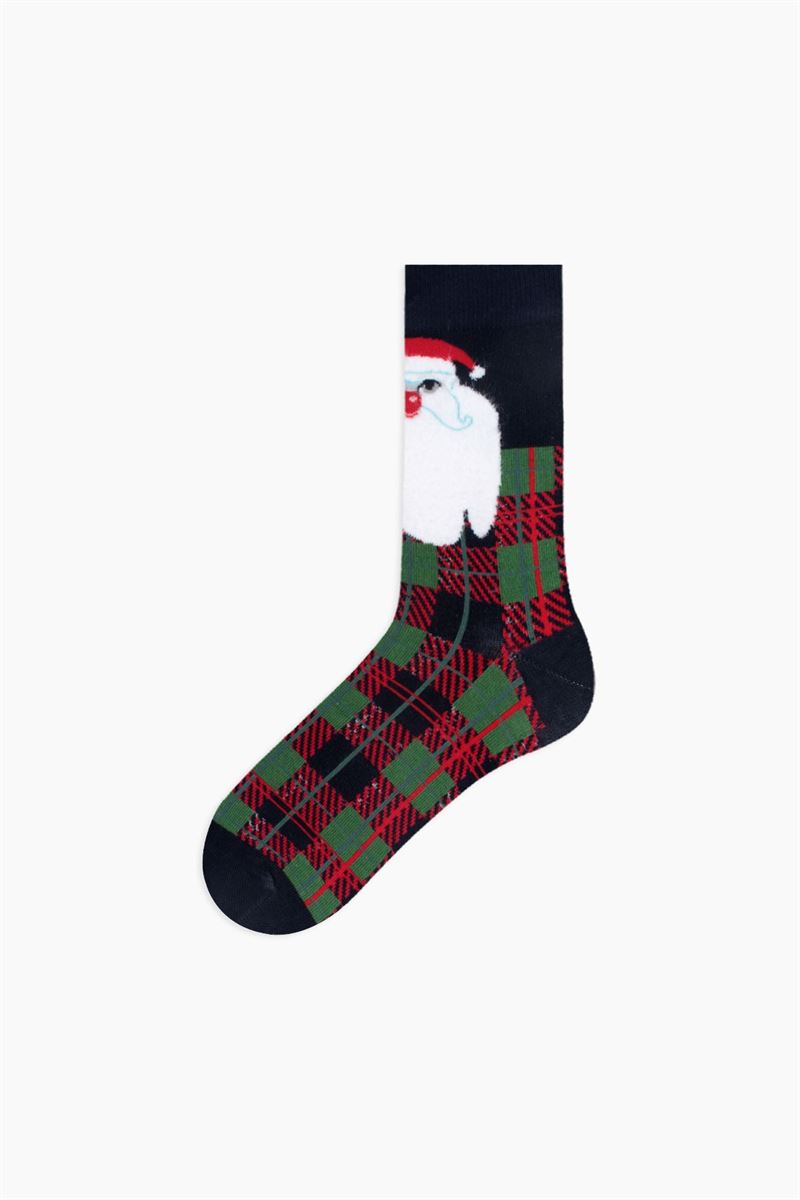 SANTA CLAUS PATTERNED FATHER-BOY SOCKS COMBINATION NAVY BLUE