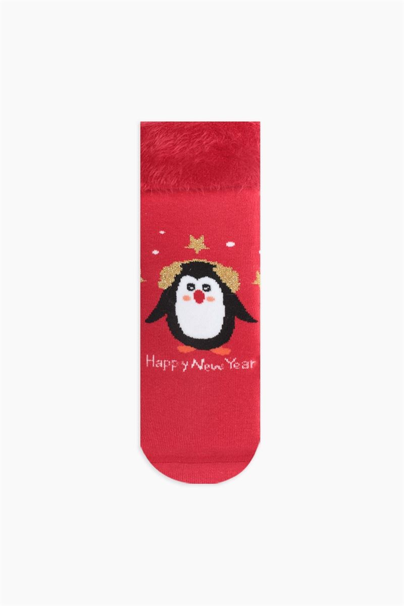 BOXED PENGUIN PATTERNED MOTHER-DAUGHTER TERRY SOCK