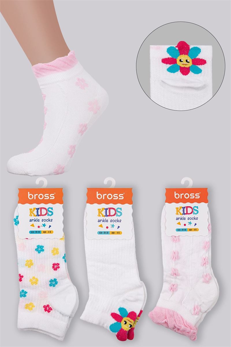 BROSS 3D FLORAL GIRLS ANKLE SOCKS ASORTY