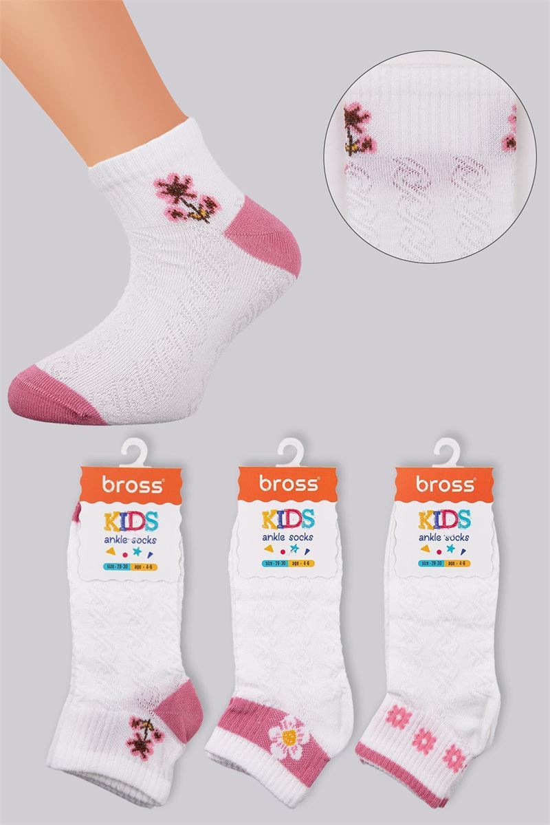 BROSS PINKY FLOWERS GIRLS ANKLE SOCKS ASORTY