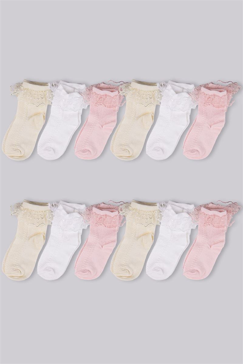 BROSS GIRLS' LACY ANKLE SOCKS ASORTY