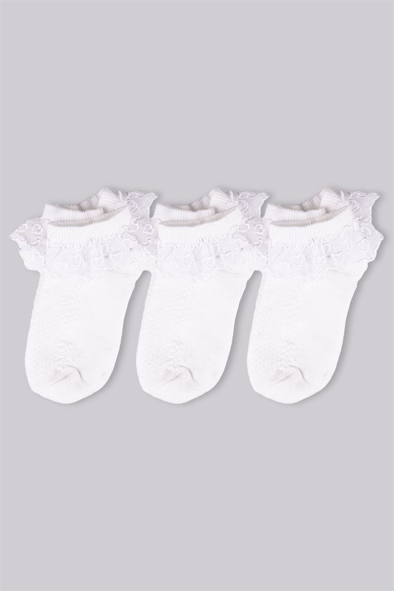 GIRLS' LACY ANKLE SOCKS WHITE