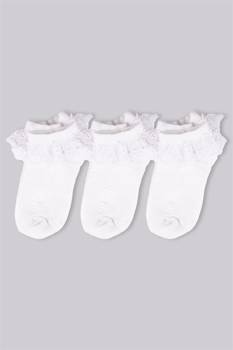 BROSS GIRLS' LACY ANKLE SOCKS WHITE
