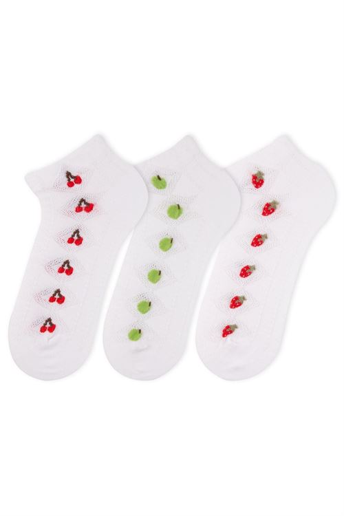 EMBOSSED FRUIT GIRLS ANKLE SOCKS 12