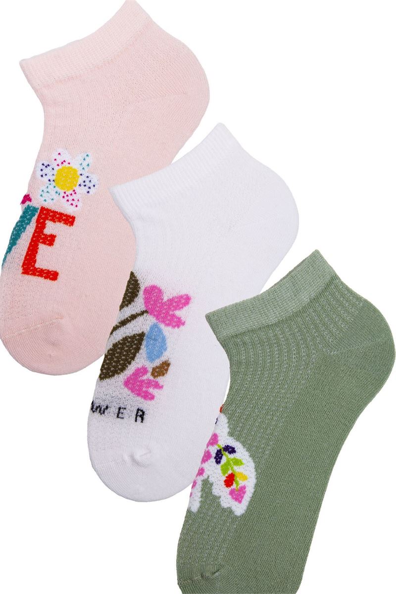 BROSS ÇİÇEK,KUŞ KIZ ÇOCUK SNEAKER ÇORABI ASORTİ