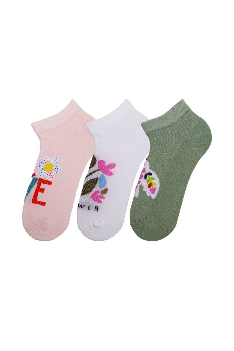 BROSS ÇİÇEK,KUŞ KIZ ÇOCUK SNEAKER ÇORABI ASORTİ
