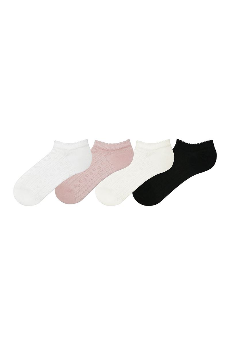 BROSS EMBOSSED HEART PATTERNED GIRLS SNEAKER SOCKS ASORTY