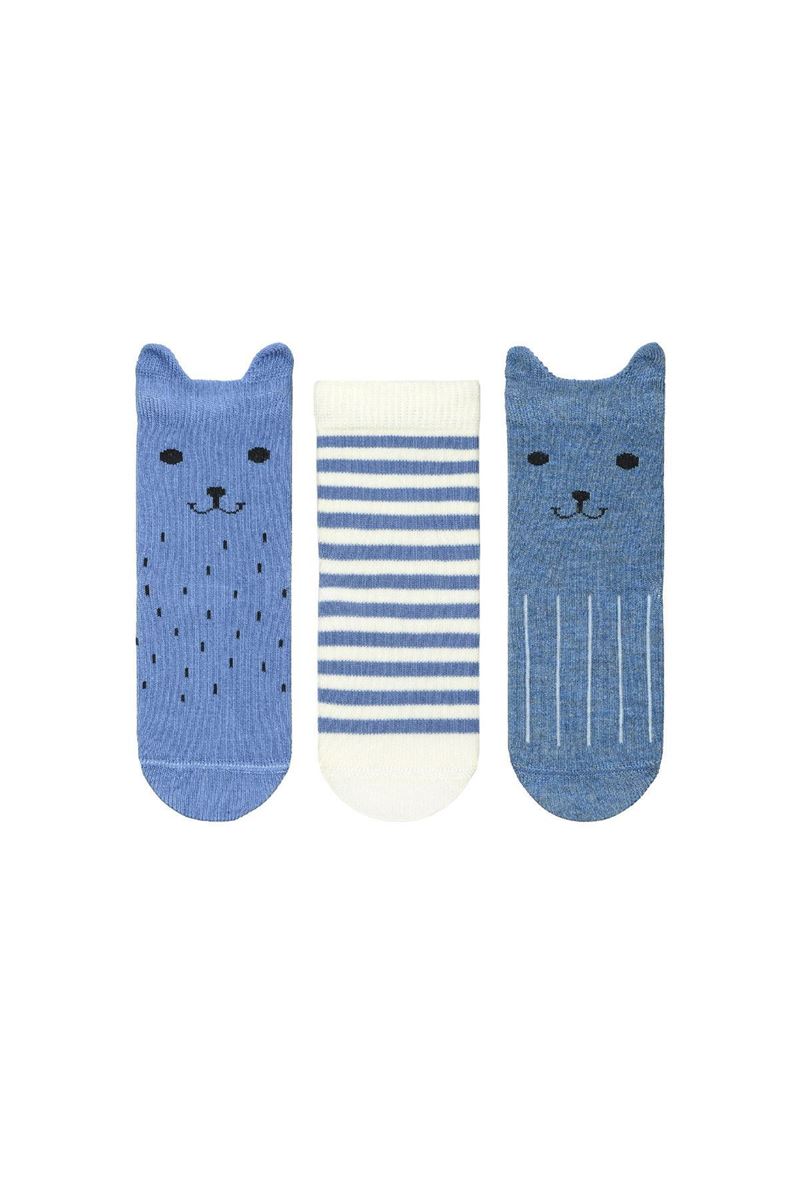 BROSS 3-PACK 3D BEAR PATTERNED  BABY BOYS SOCKS ASORTY