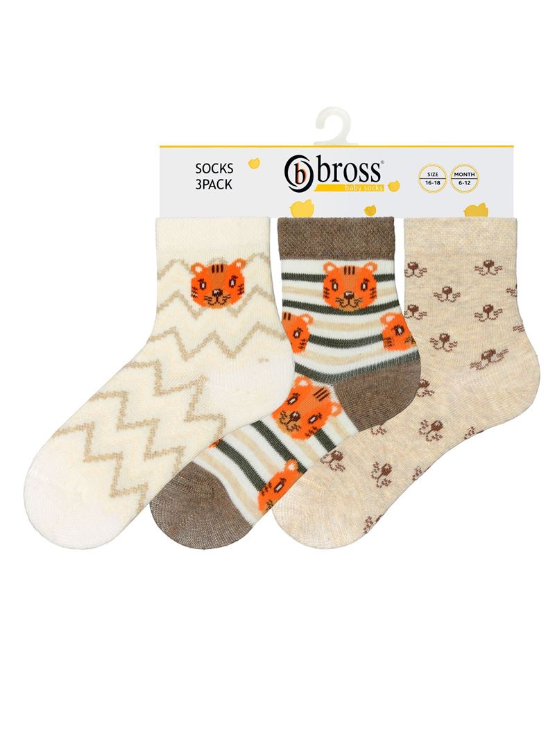 BROSS 3-PACK BEAR PATTERNED BABY BOYS  SOCKS ASORTY