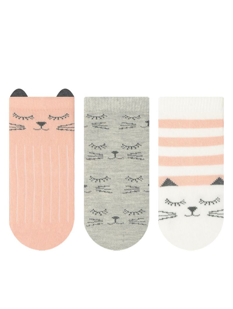 BROSS 3-PACK CAT PATTERNED BABY GIRLS SOCKS ASORTY