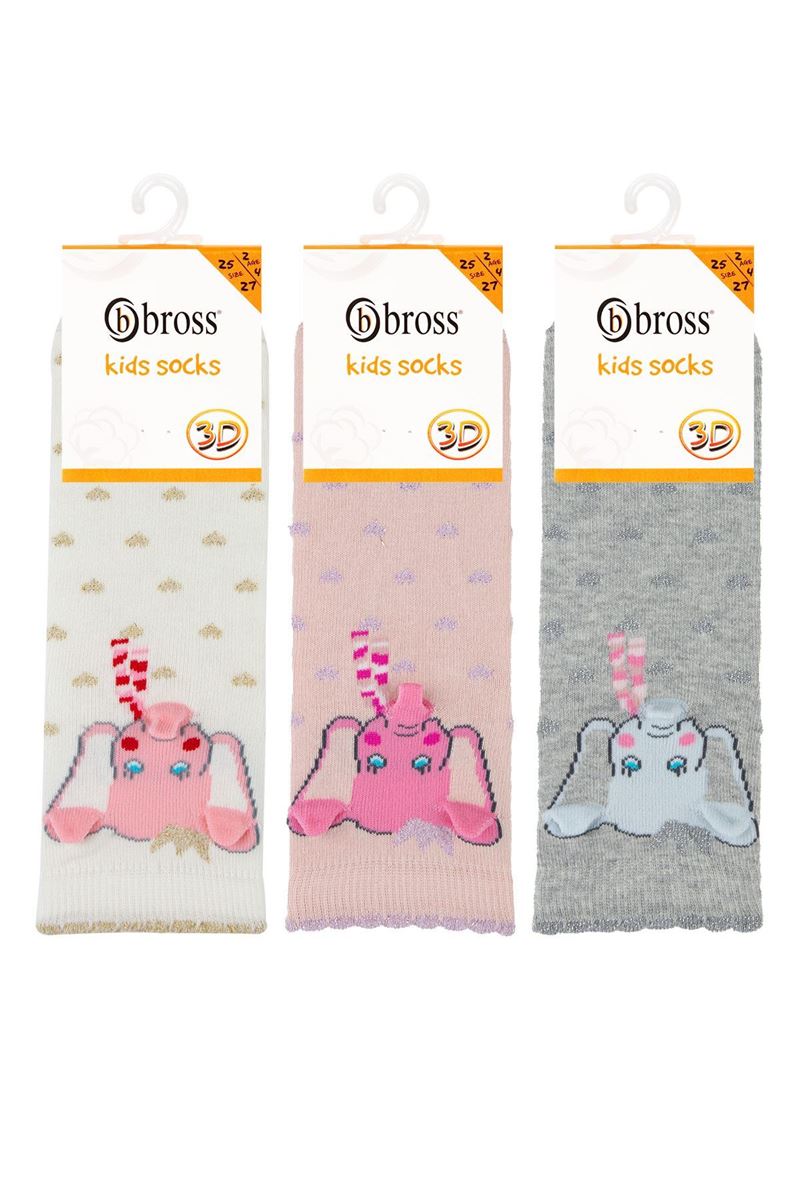 BROSS 3D ELEPHANT PATTERNED GIRLS SOCKS ASORTY