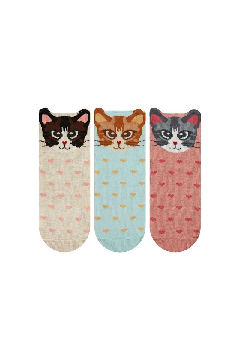 BROSS 3D CAT PATTERNED GIRLS SOCKS ASORTY
