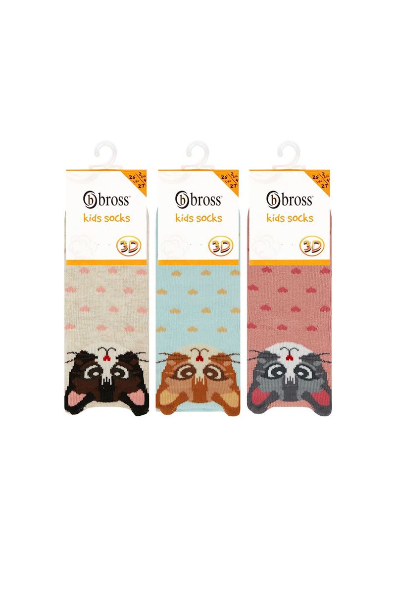 BROSS 3D CAT PATTERNED GIRLS SOCKS ASORTY