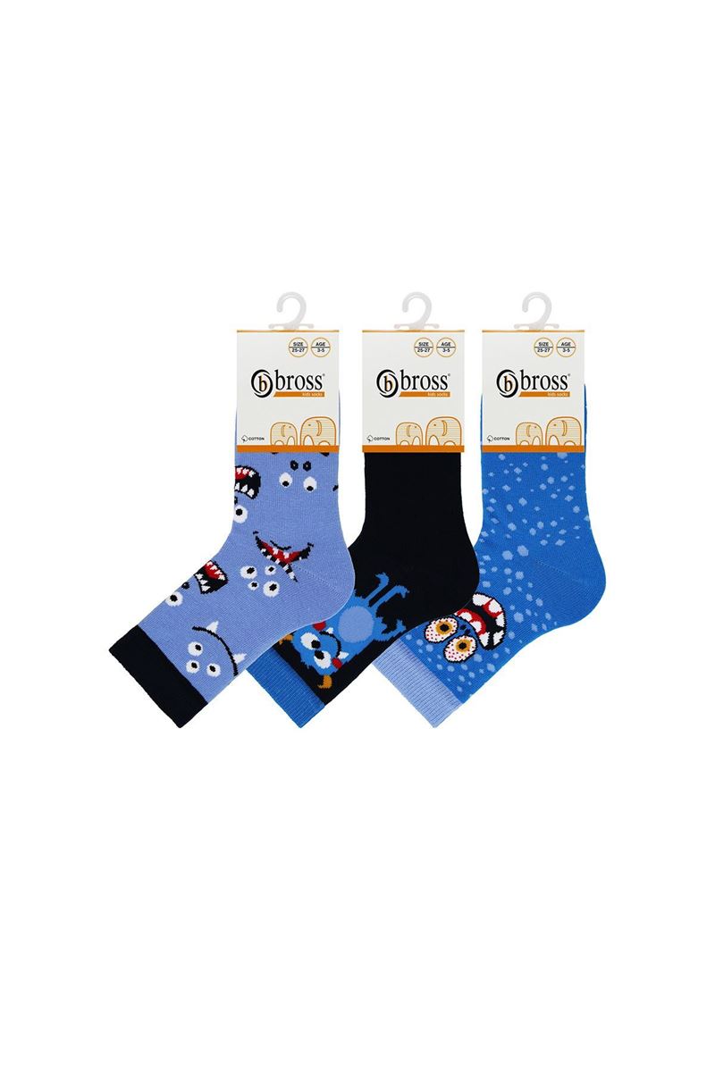 BROSS BLUE MONSTER PATTERN BOY SOCKET SOCKS ASORTY