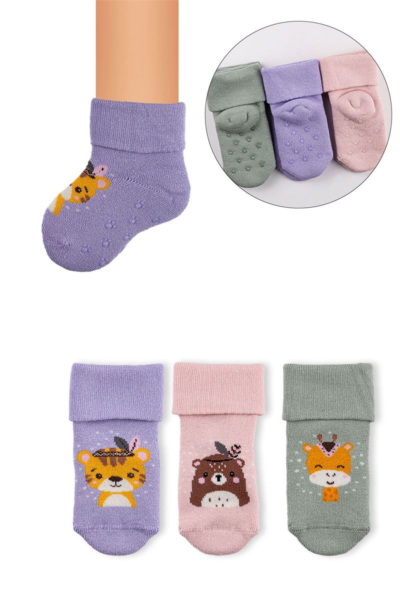 BROSS BABY ANIMAL PATTERNED TERRY CREW SOCKS ASORTY