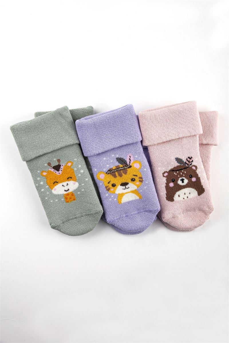 BROSS BABY ANIMAL PATTERNED TERRY CREW SOCKS ASORTY