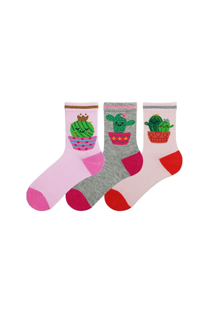 BROSS GIRL CREW SOCKS CACTUS PATTERNED ASORTY