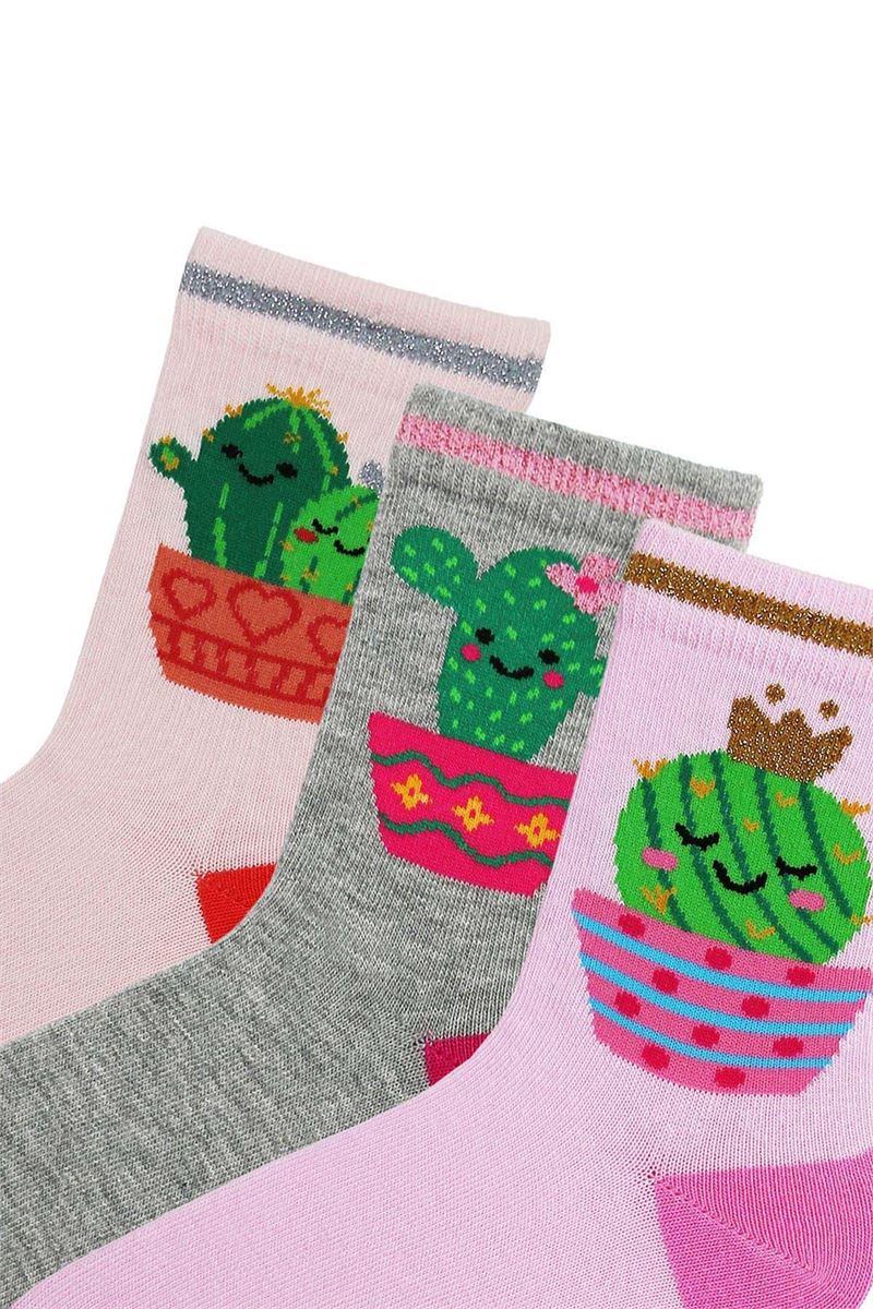 BROSS GIRL CREW SOCKS CACTUS PATTERNED ASORTY