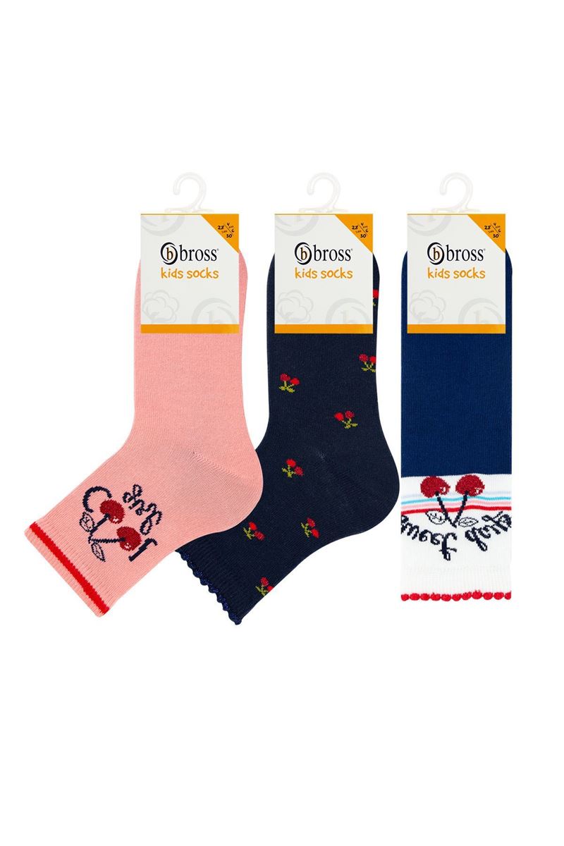 BROSS GIRL CREW SOCKS CHERY PATTERNED ASORTY