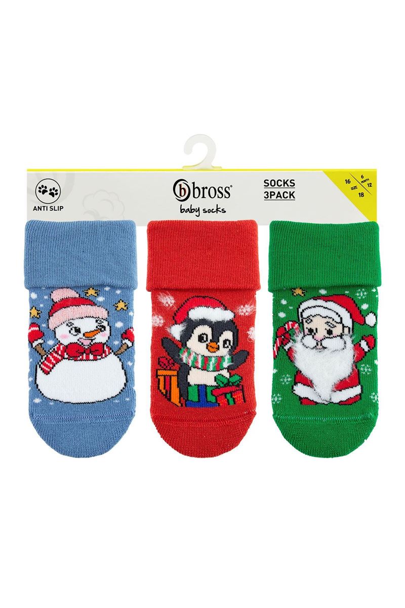 BROSS SNOWING CHRISTMAS BABY BOYS’ TERRY SOCKS ASORTY