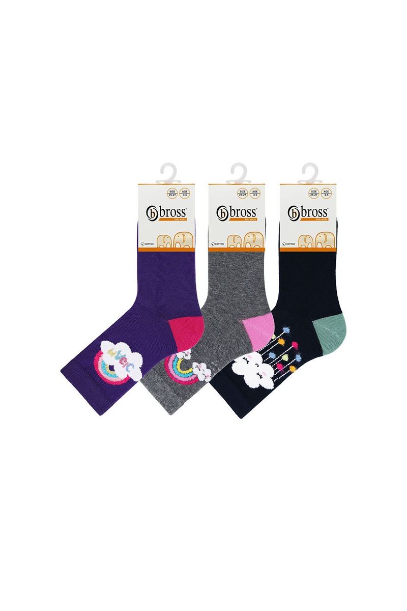 BROSS GIRL CREW SOCKS CLOUDY PATTERNED ASORTY
