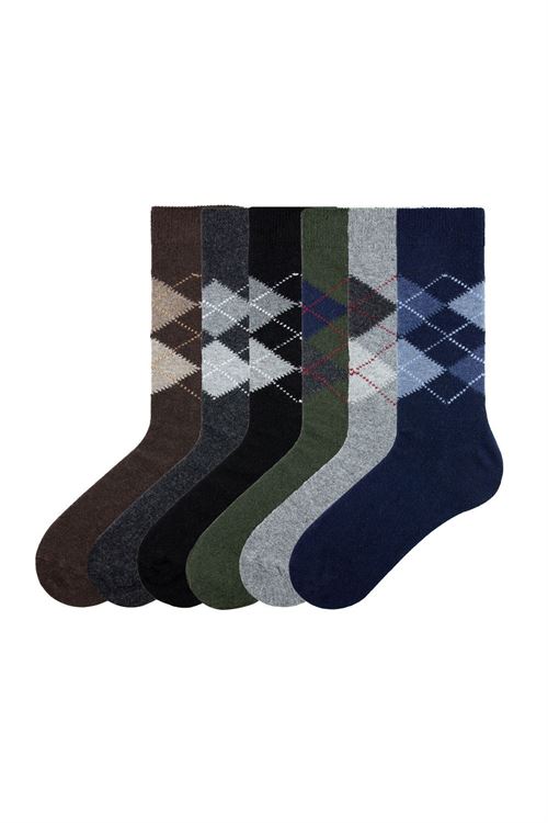 Checked Patterned Wool Men s Socks 12