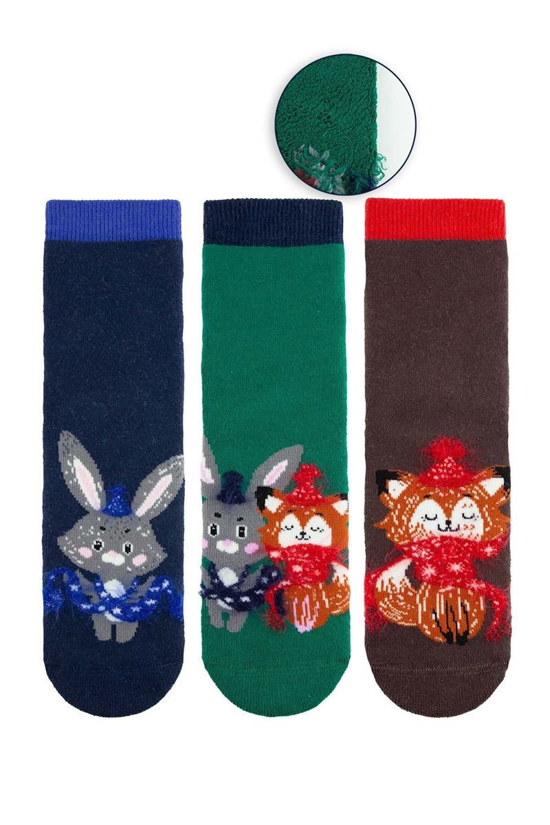 BROSS DARK COLOR ANIMAL BOYS’ TERRY SOCKS ASORTY