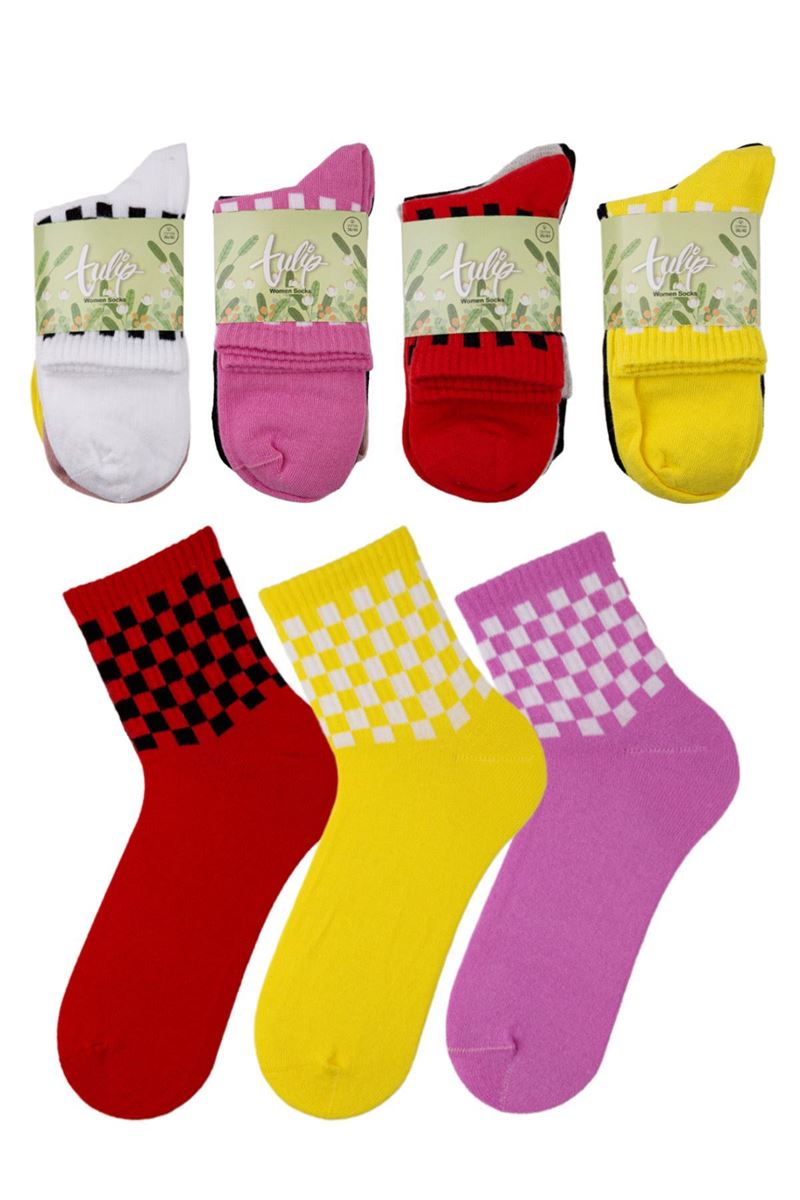 WOMAN CHECKERS CREW SOCKS ASORTY