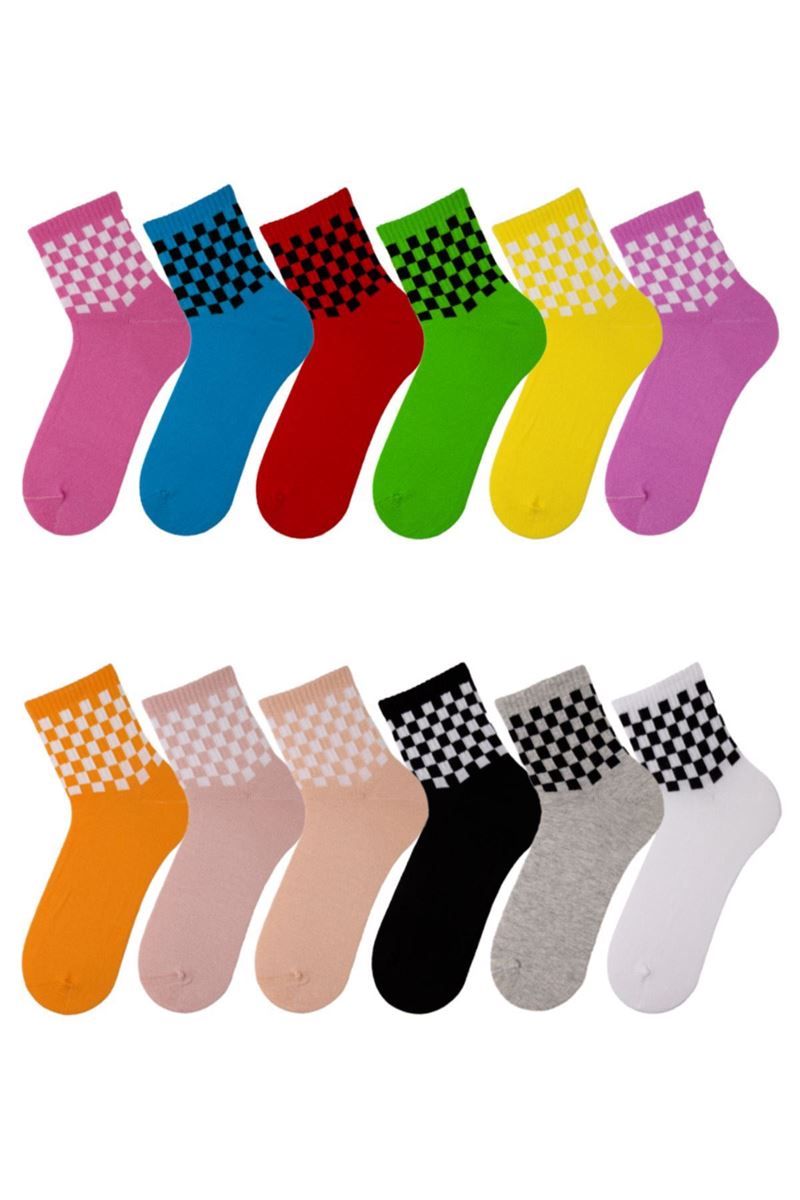 WOMAN CHECKERS CREW SOCKS ASORTY